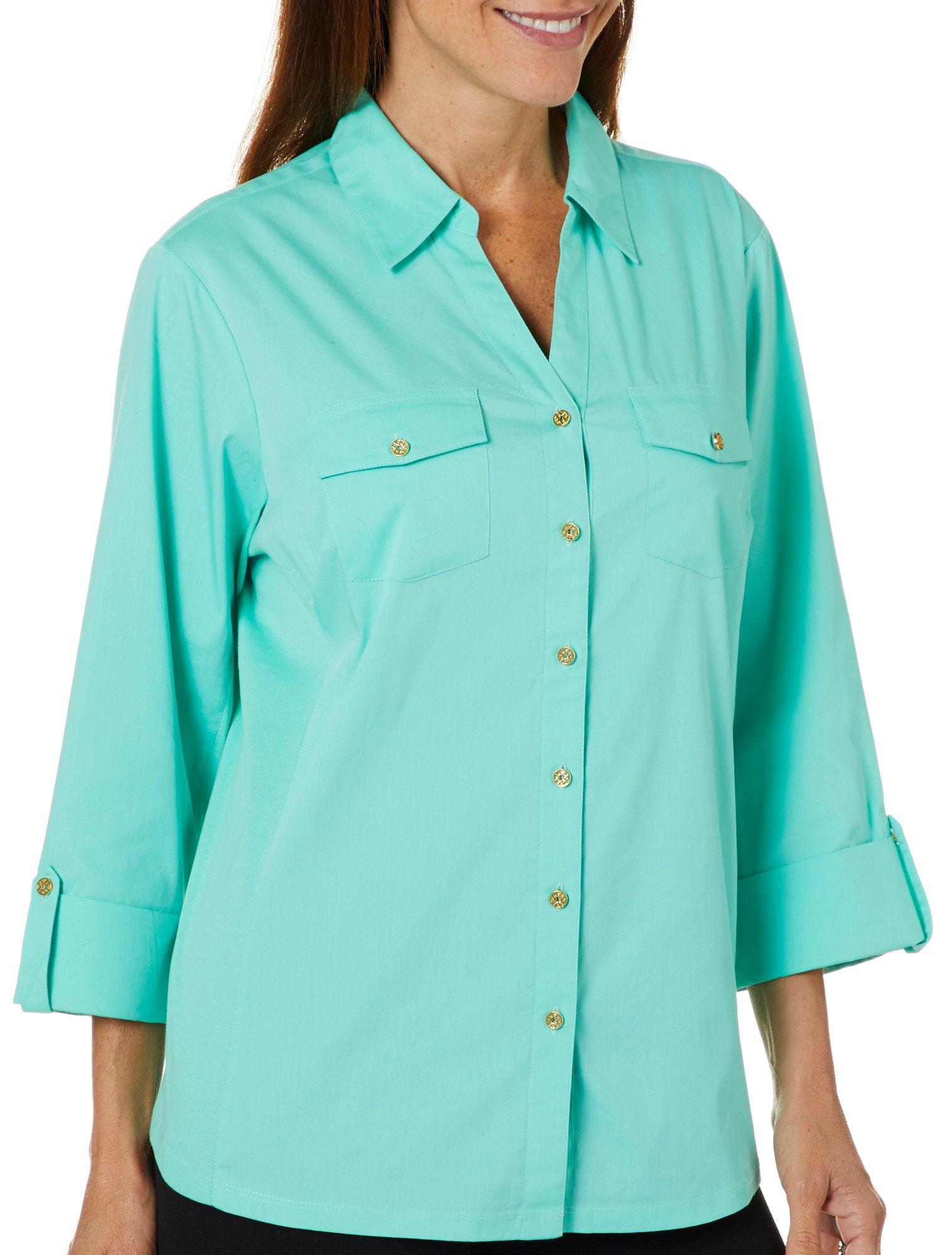 Coral Bay Womens Knit To Fit Solid Button Down Top Bealls Florida