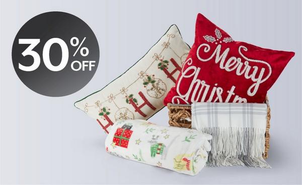 30% Off Holiday throw pillows & throws