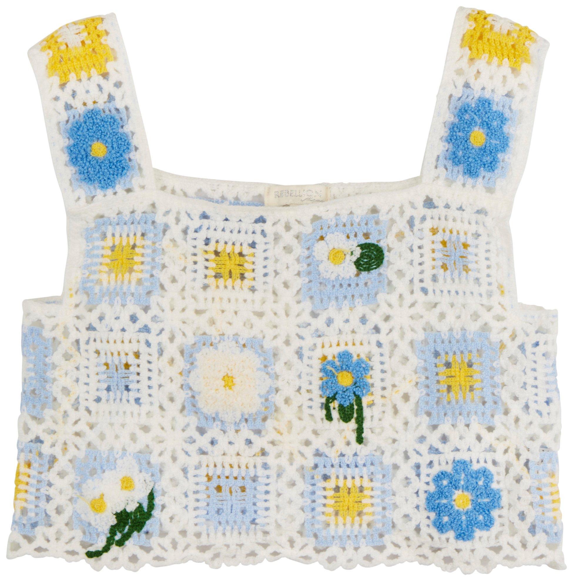 Rebellion Juniors Crochet Floral Sweater Vest
