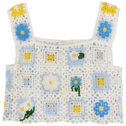 Juniors Crochet Floral Sweater Vest