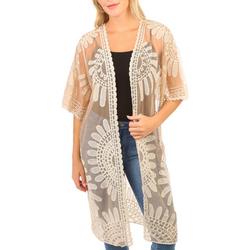 Juniors Mesh Embroidered Open Cardigan