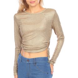 Juniors Solid Ribbed Side Ruche Long Sleeve Top