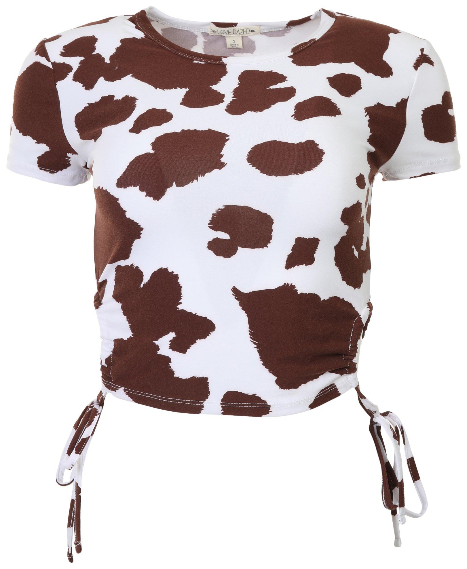Juniors Cow Print Side Tie Crop Top