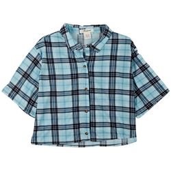 Passport Juniors Wide Plaid Boxy Cropped Short Sleeve Top