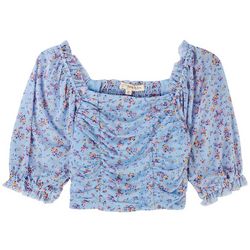 Rewind Juniors Floral Shirred Back Smocked Puff Sleeve Top