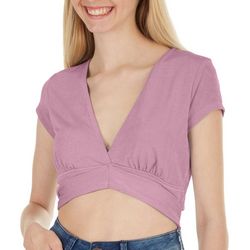 Love Tree Juniors Solid Slinky Plunging V Neck Top