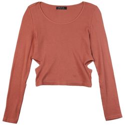 Juniors Solid Cut-Out Ribbed Scoop Neck Long Sleeve Top