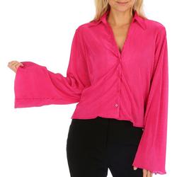 Juniors Button Front Bodre Long sleeve Top