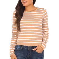 Juniors Striped Ribbed Round Neck Long Sleeve Top