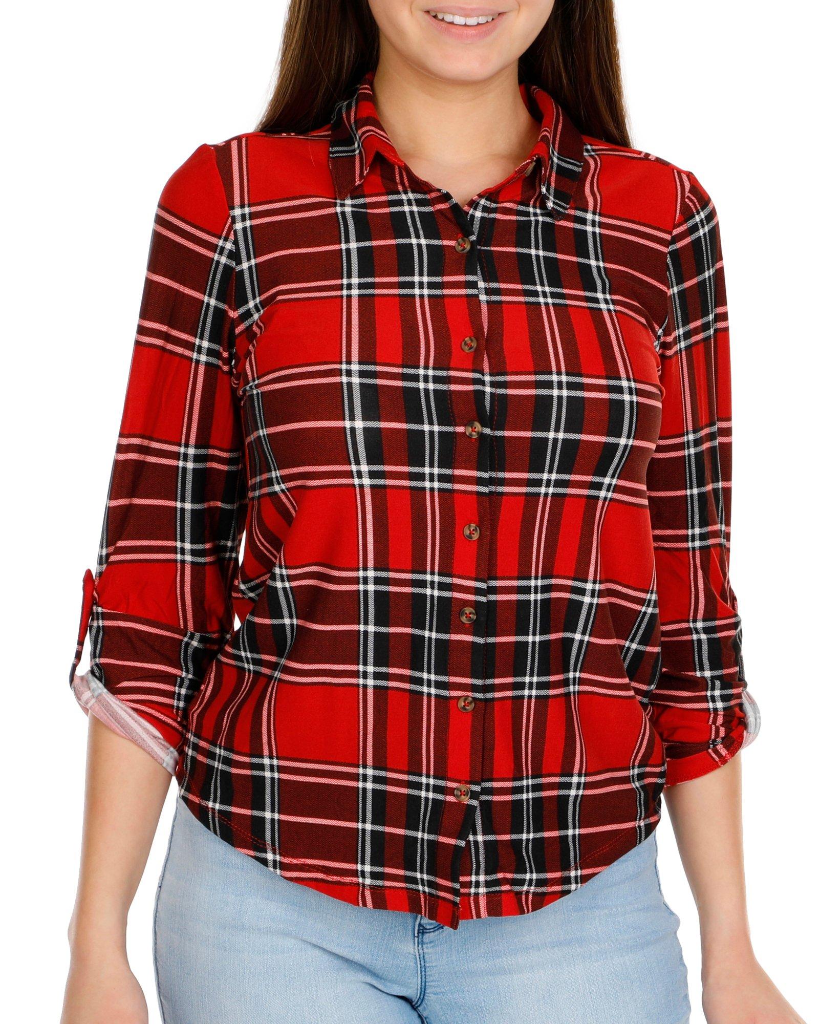 Jolie & Joy Classic Plaid Button Down Long Sleeve Top