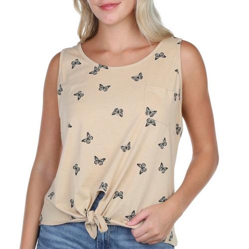 Rebellious One Juniors Butterfly Tie Front Tank Top
