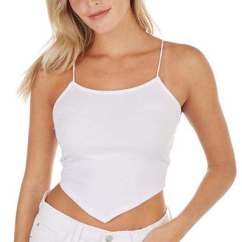 No Comment Juniors Solid Ribbed Sleeveless Hanky Crop