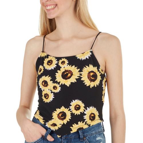 No Comment Juniors Daisy Square Neck Sleeveless Top
