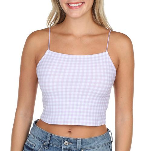 No Comment Juniors Gingham Square Neck Sleeveless Top