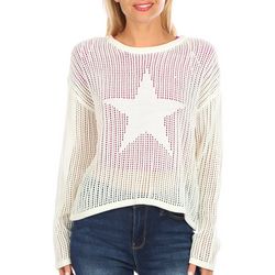 No Comment Juniors Star Pull-On Crochet Long Sleeve Top