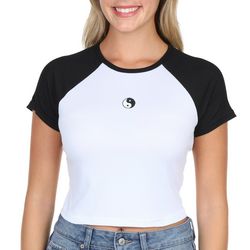 No Comment Juniors Ying Yang Embroidered Raglan Ribbed Top