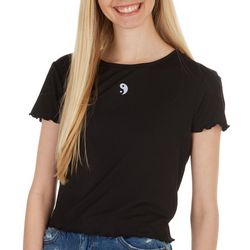 No Comment Juniors Embroidered Yin Yang Solid Ribbed Top