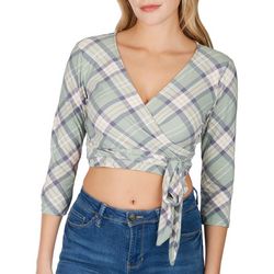 No Comment Juniors Wrapped Plaid Long Sleeve Shirt