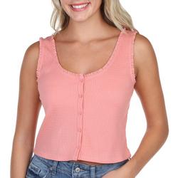 Juniors Solid Textured Button Front Crop Tank