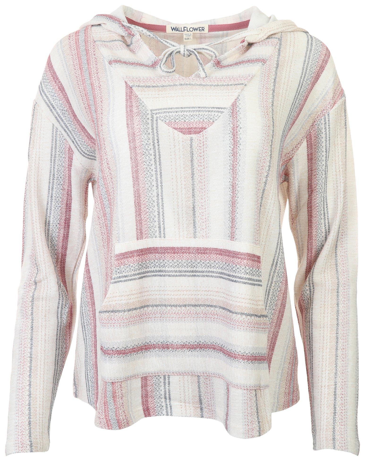 Juniors Striped Hooded Pull Over Shirt