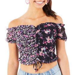 Almost Famous Juniors Floral Off The Shoulder Ruched Top