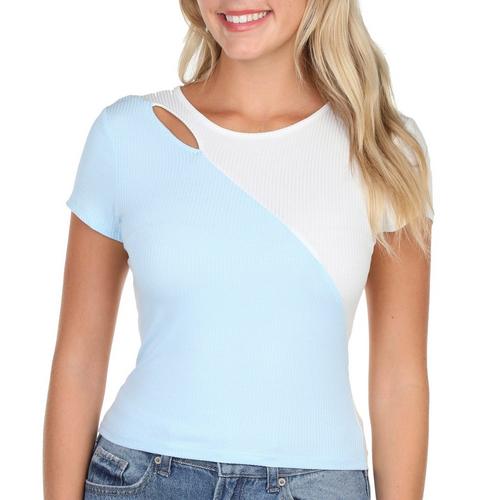 Crave Fame Juniors Asymmetric Solid Ribbed Keyhole Top