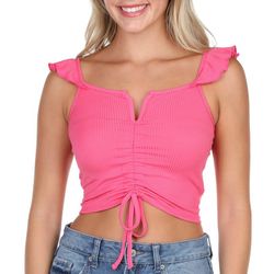 Almost Famous Juniors Solid Ribbed Ruched Sleeveless Top