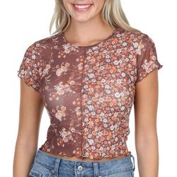 Almost Famous Juniors Off Floral Panel Woven Mesh Top