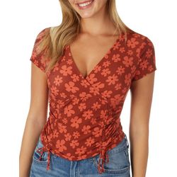 Almost Famous Juniors Floral Double Ruched Cap Sleeve Top