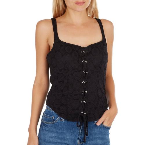 Juniors Solid Lace Corset Lace Up Tank Top