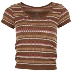 Almost Famous Juniors Stripe Pattern Ribbed Short Sleeve Top