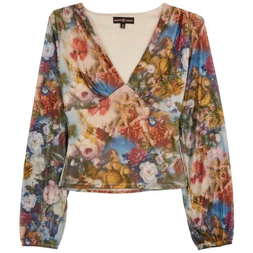 Almost Famous Juniors V-Neck Floral Printed Long Sleeve