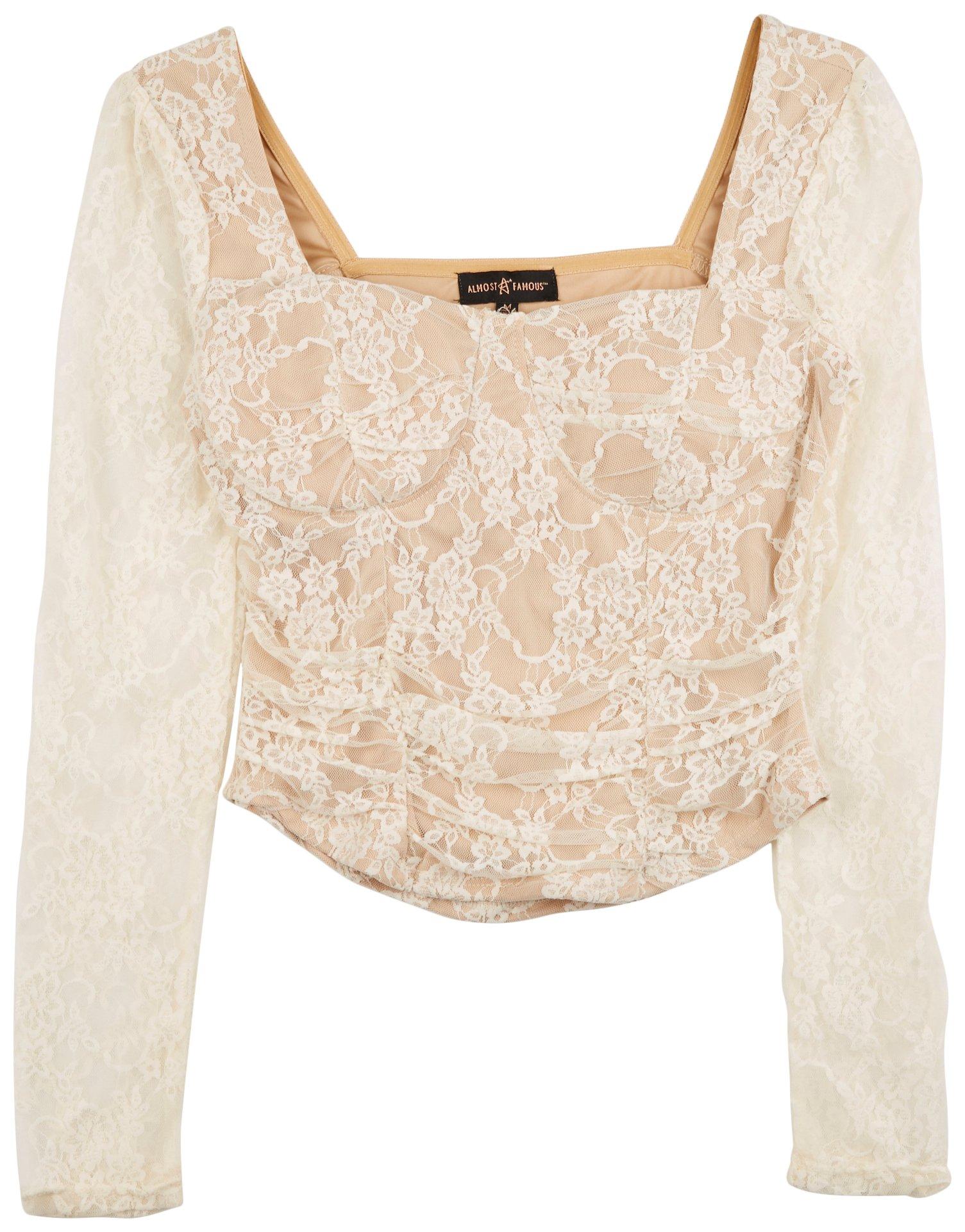 Almost Famous Juniors Ribbed Puff Long Sleeve Lace