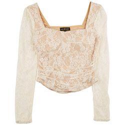Almost Famous Juniors Ribbed Puff Long Sleeve Lace Top