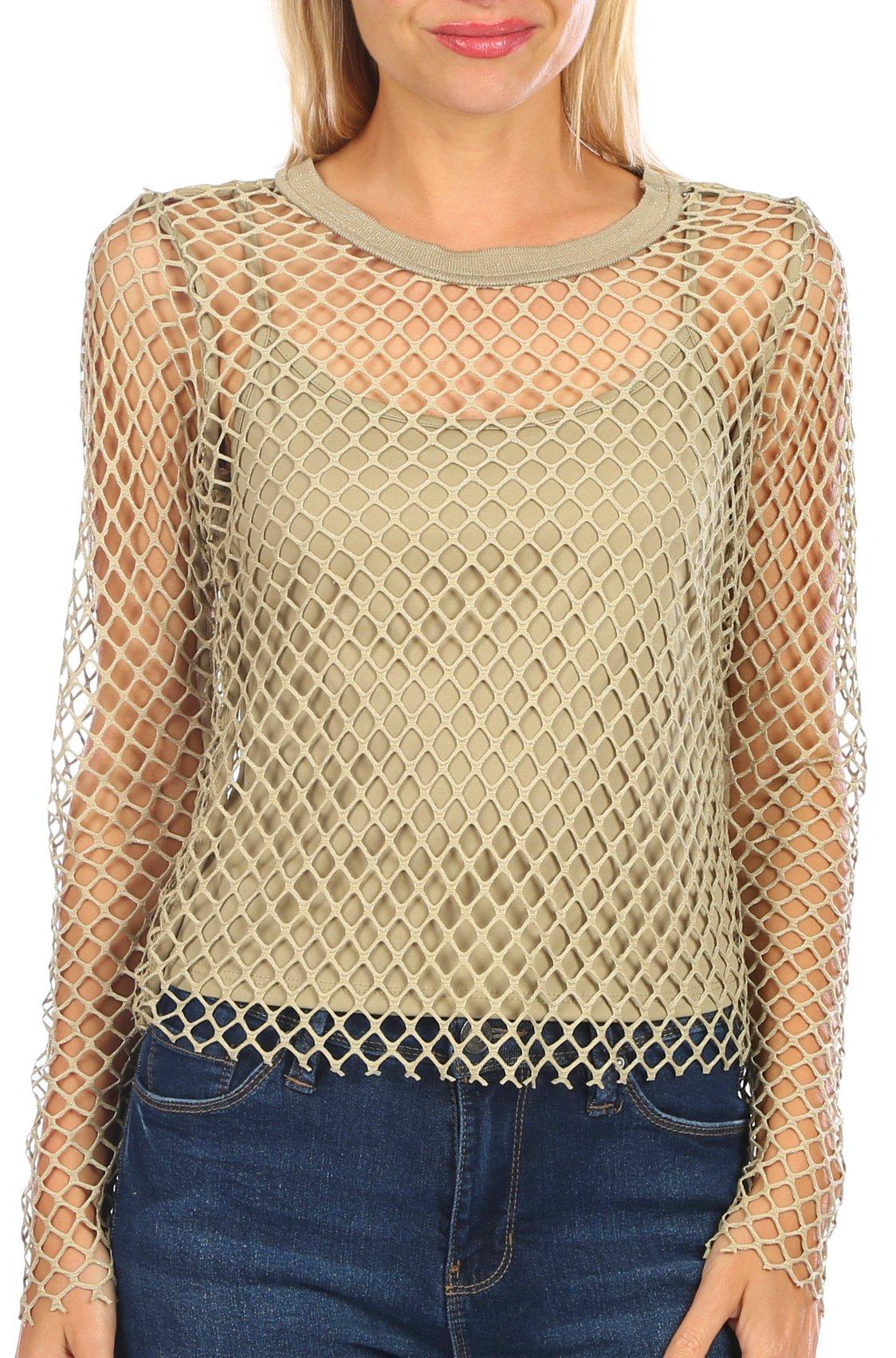 Almost Famous Juniors Long Sleeve Fishnet and Tank