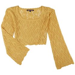 Almost Famous Juniors Solid Crochet Cropped Pullover Sweater