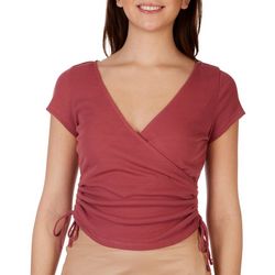 Almost Famous Juniors Ribbed Ruching Wrap Short Sleeve Top