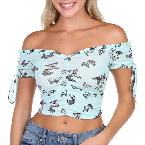 Almost Famous Juniors Off The Shoulder Butterfly Ruched