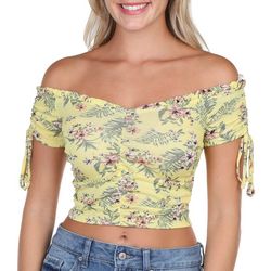 Almost Fmaous Juniors Off The Shoulder Floral Ruched Top