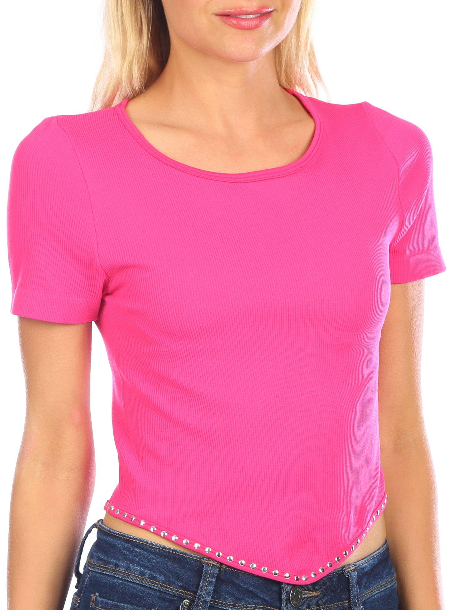 Juniors Ribbed Crew Neck Cropped Top