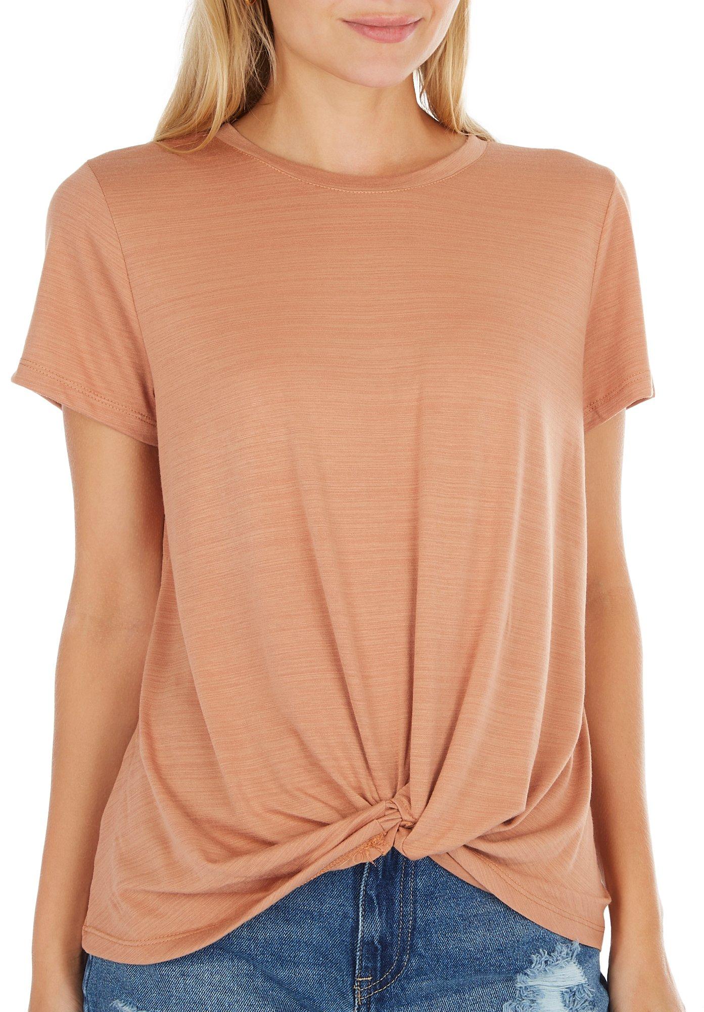 Juniors Solid Knotted Hem Short Sleeve Top