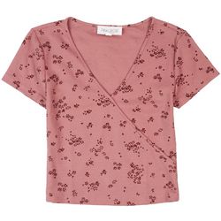 Pink Rose Juniors Floral Waffle Short Sleeve Top