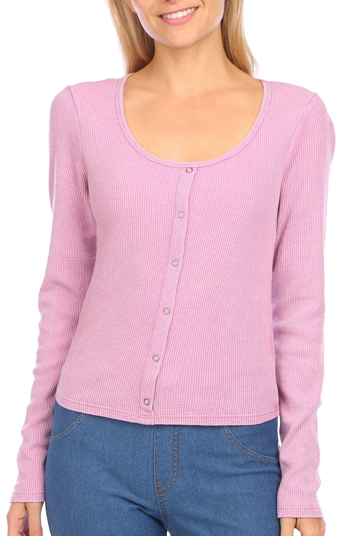 Pink Rose Juniors Best Friend Washed Thermal Long Sleeve Top