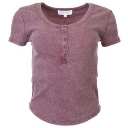 Pink Rose Juniors Solid Ribbed Scoop Neck Short Sleeve Top