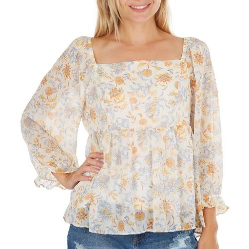 Juniors Floral Paisley Baby Doll Long Sleeve Top