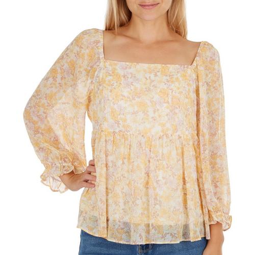 Juniors Blossom Baby Doll Long Sleeve Top
