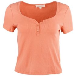 Pink Rose Juniors Solid Ribbed Scoop Neck Short Sleeve Top