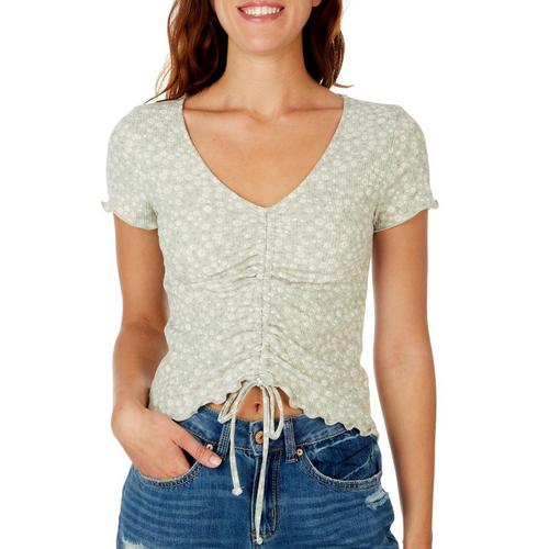 Pink Rose Juniors Daisy Ribbed Front Shirred Top