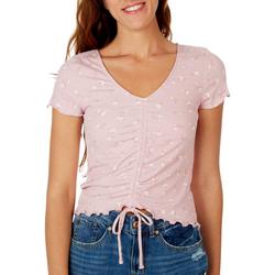 Juniors Floral Ribbed Front Shirred Top