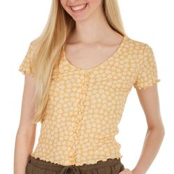 Pink Rose Juniors Daisy Button Ribbed Short Sleeve Crop Top